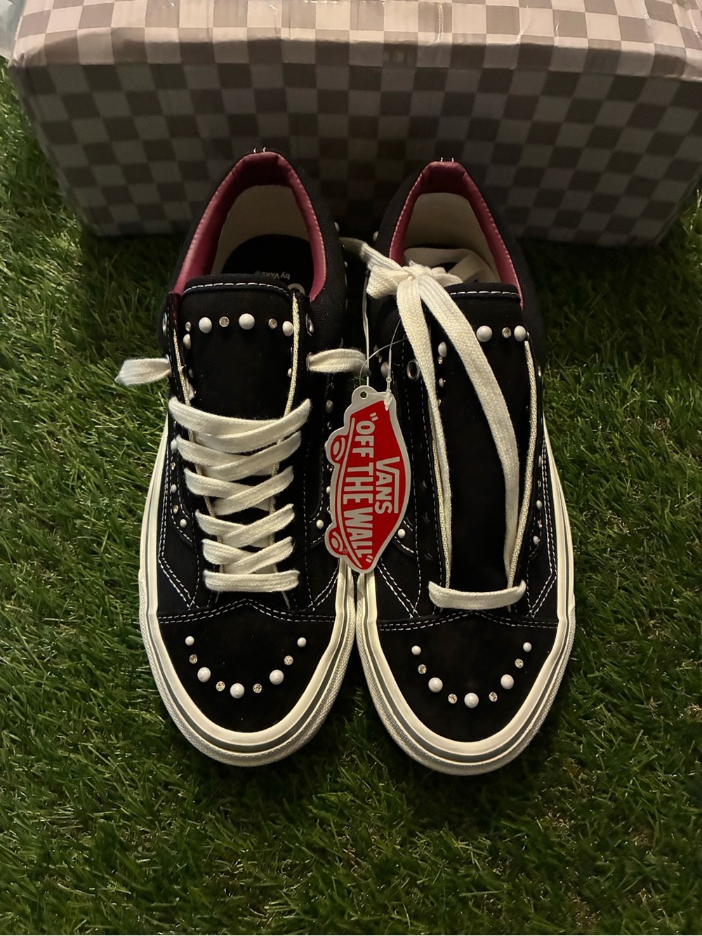 Vans Black Pearl-Stud Old Skool Sneakers with White Laces